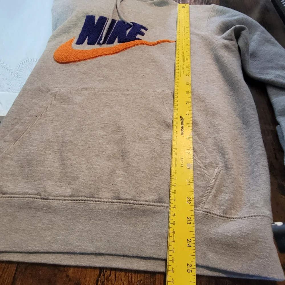 Nike Hooded Sweatshirt |Gray with Orange And Blue Textured Logo